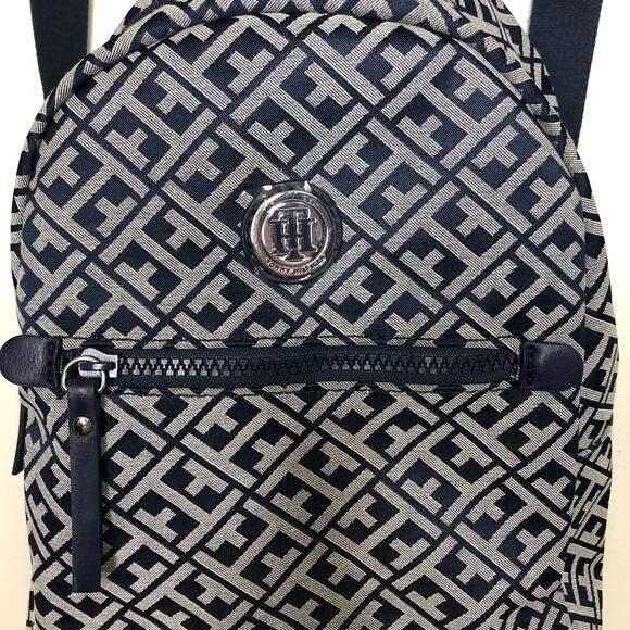Tommy Hilfiger Mini Backpack Blue White Allover Logo Zip Pocket main image 6
